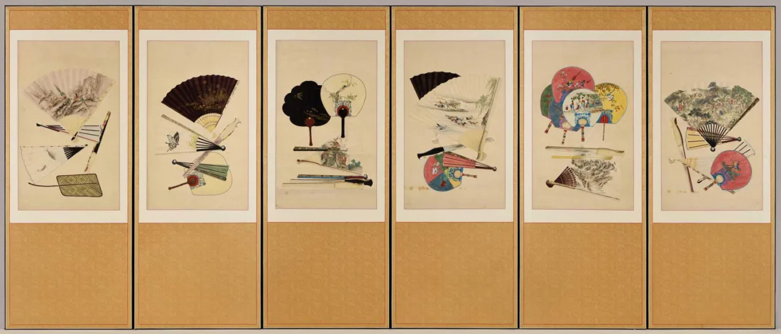 Folding screen with fans