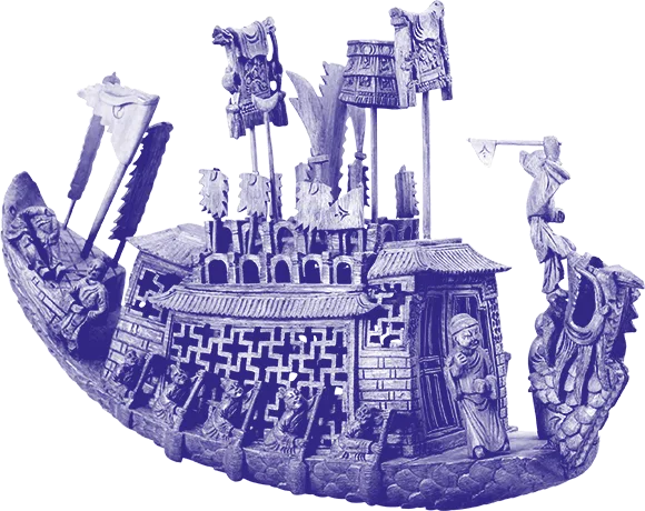 Model of a boat with honorary flags, object image, colored
