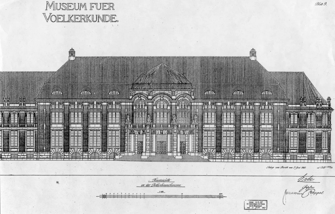 Zeichnung, Gebäude, Vorderansicht, Fassade, Museum an der Rothenbaumchaussee