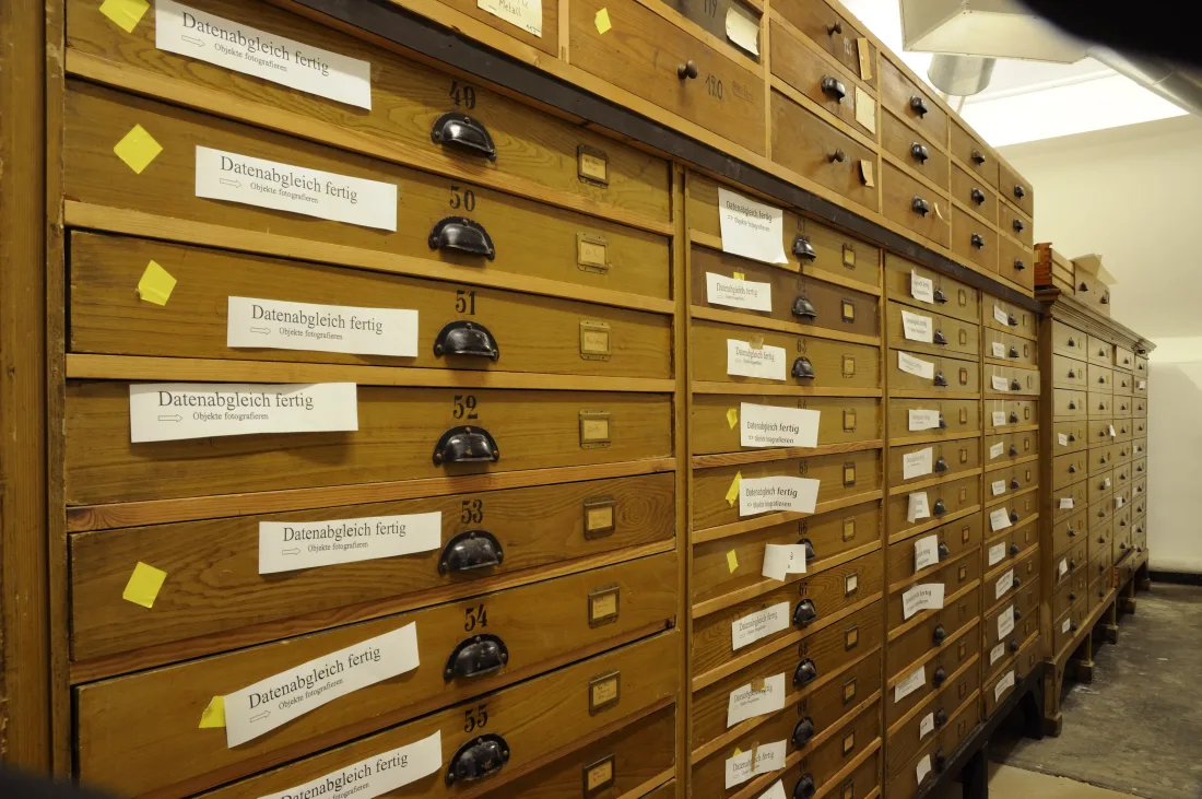 Museumsschränke, Datenabgleich, Farbfotografie