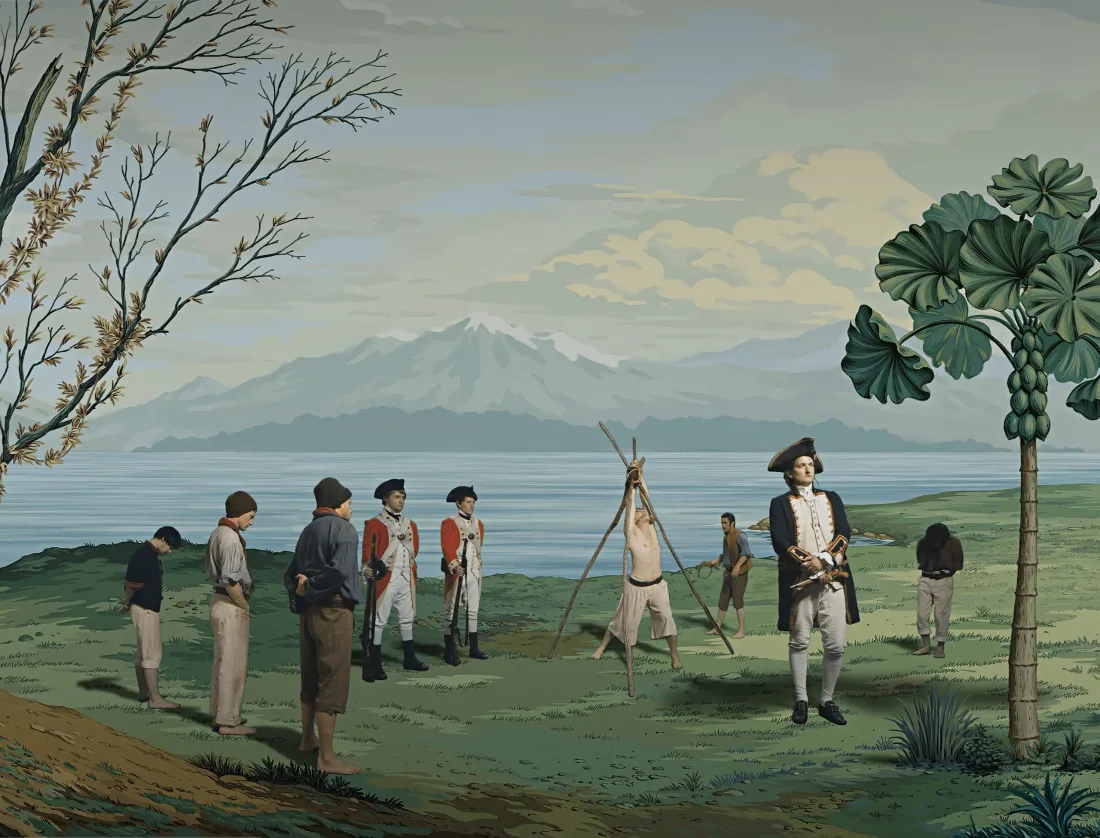 Ausschnitt, Videoinstallation von Lisa Reihana, In Pursuit of Venus [infected], 2015–17, Farbe, Ton, mehrere Personen, Ufer, See