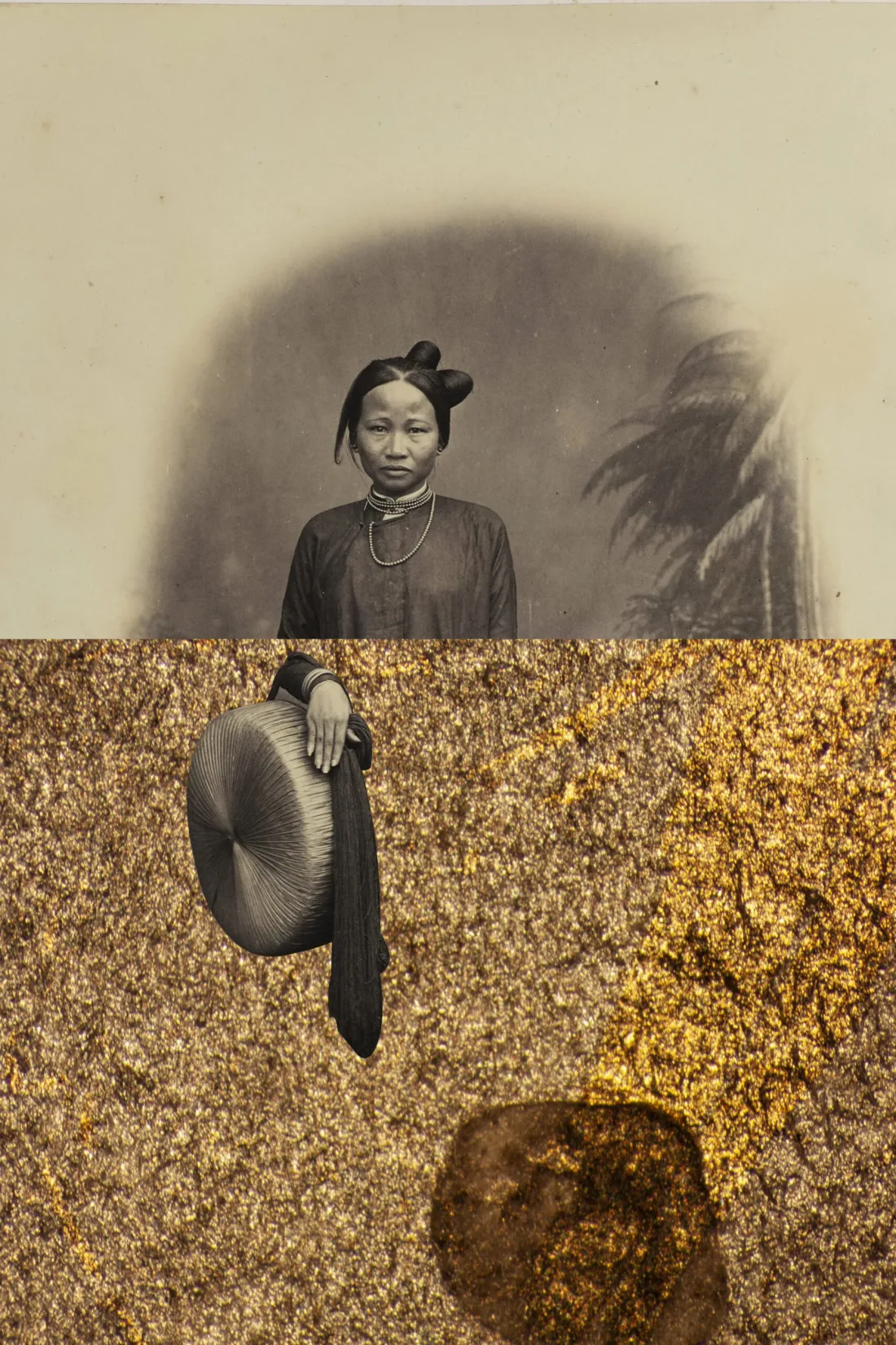 Collage by Kelvin Haizel with photographic elements from an album of studio portraits from Singapore; 1868